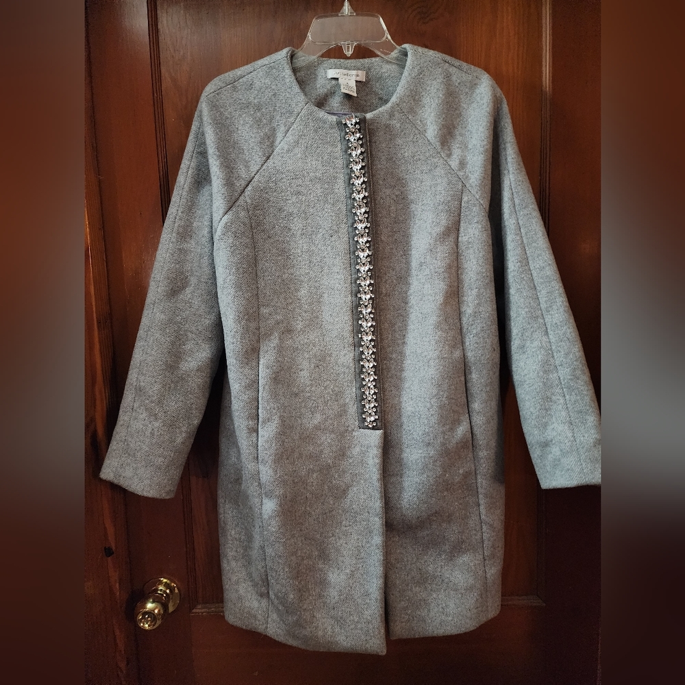 Liz Clayborne Gray embellished car coat